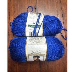 Bernat Satin Yarn Loyal Royal Blue 04135 Worsted Acrylic 2 Balls 200yd Each